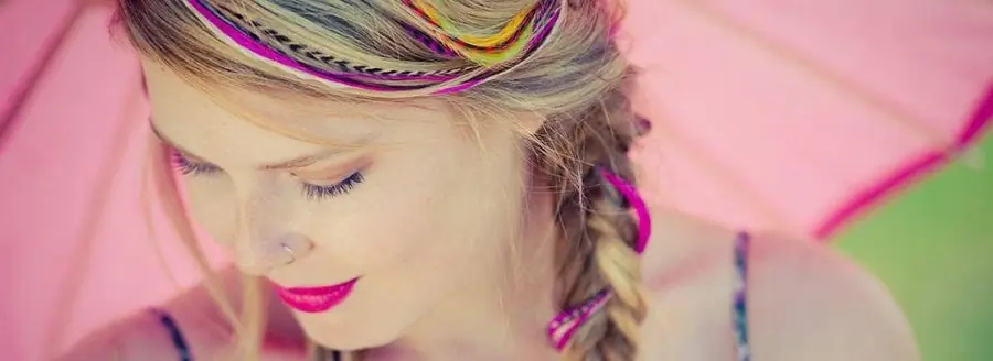 Colourful braided formal hairstyle viewed from above